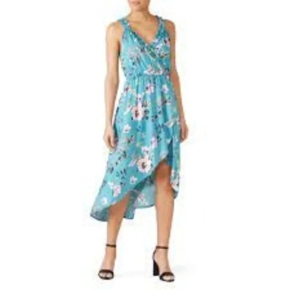 Louna High Low Floral Maxi Dress Blue Ruffle S